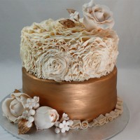 Ruffle Roses and Rose Gold Cake 2 Tier